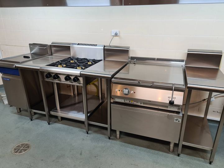 Blue Seal fryer, Waldorf four-burner and Zanussi bratt pan